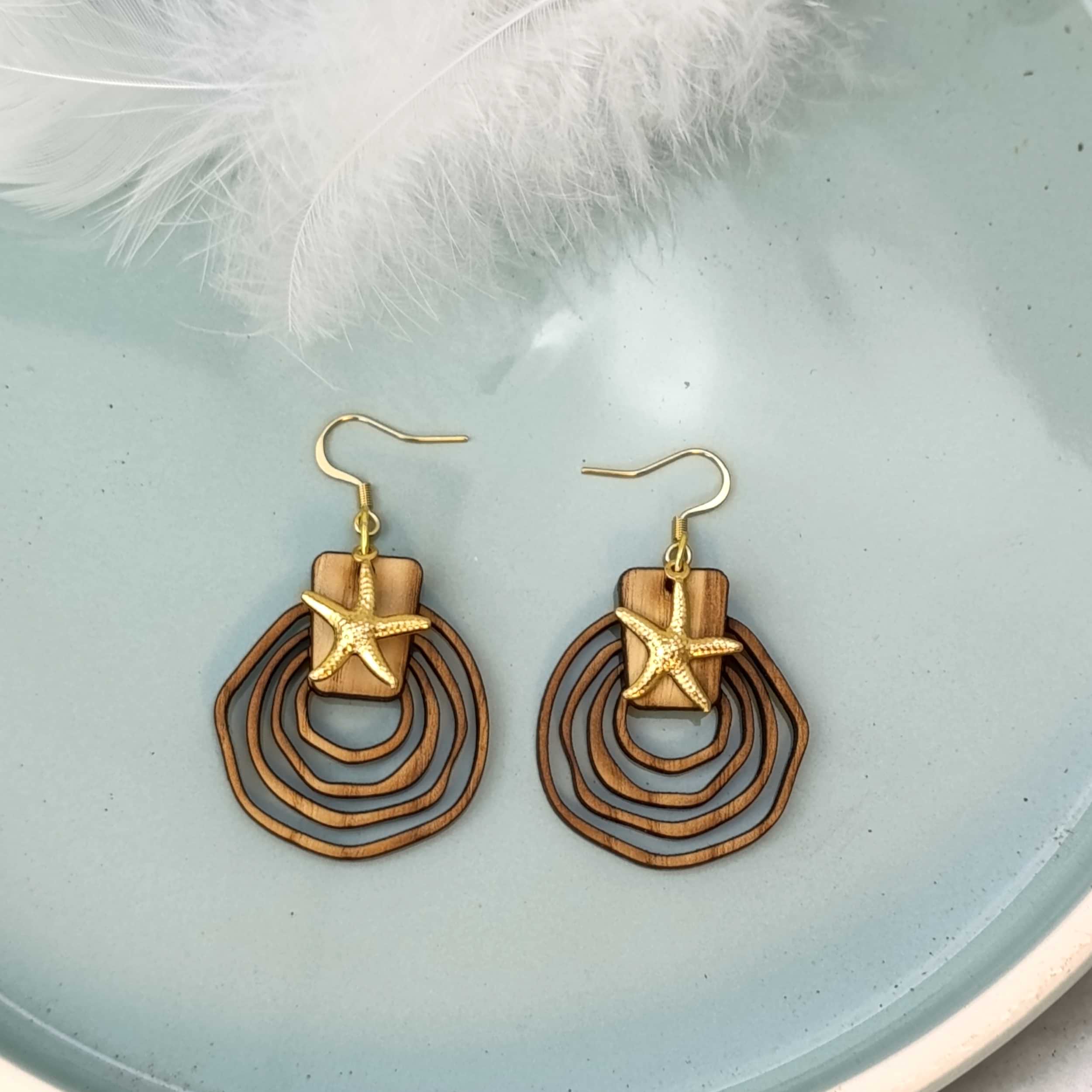 Holzschmuck Ohrringe Gold Günstig Kaufen Creolen Eckig Dreieckig